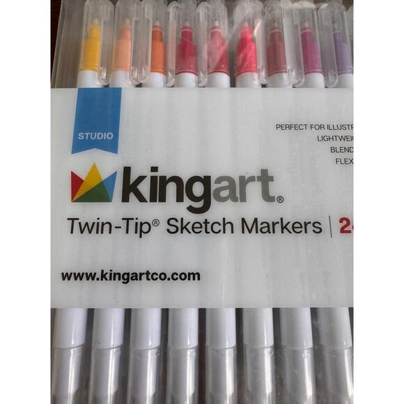 KINGART Studio Twin-Tip Sketch Marker Set 24 Unique & Vivid Colors Fine Tip NEW - Picture 3 of 4